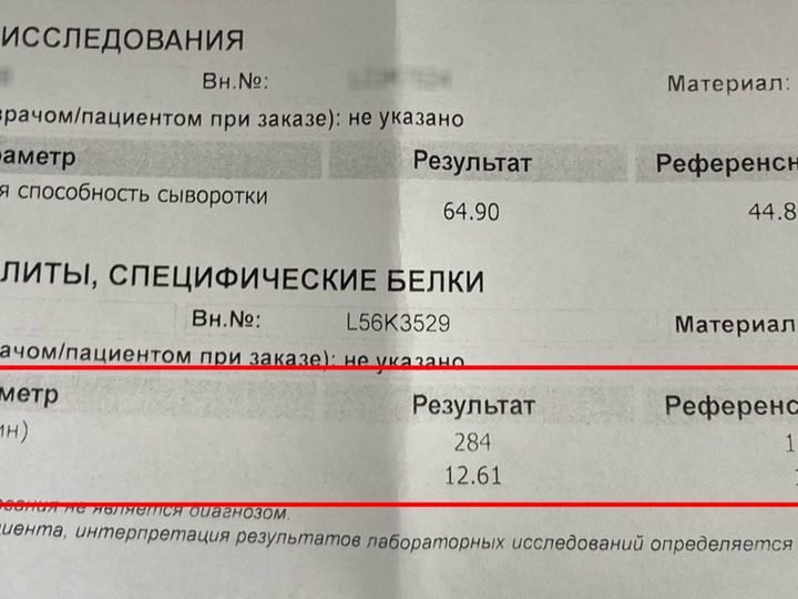 Biochemical analysis form: ferritin 12.61 ng/mL and vitamin B12 284 pg/mL
