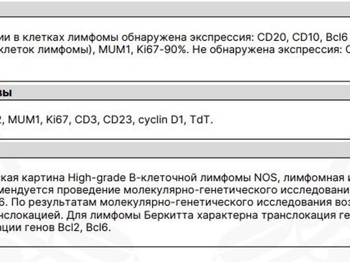 Протокол ИГХ: признаки High-grade B-клеточной лимфомы в костном мозге