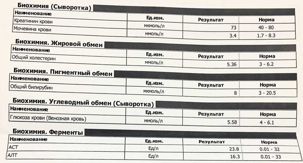 Пример биохимического анализа крови